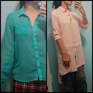2! Sheer button-down blouse